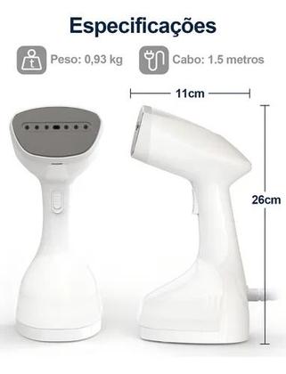 Imagem de Passadeira a Vapor Portátil 1500W Vaporizador de Roupas com Tanque 250ml Cabo 1,5m Vapor 20ml.min Temperatura 100 a 160C Vertical Rápida