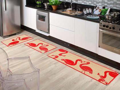 Imagem de Passadeira Kit Lancer Sisllê Vermelha 3 Peças Lavável Para Cozinha K65