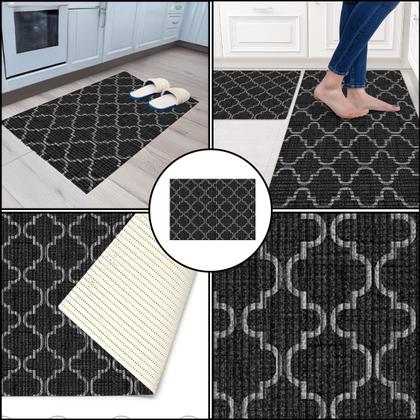 Imagem de Passadeira Tapete Cozinha Antiderrapante Tropical Arabe Preto 43x65cm Banheiro Lavanderia