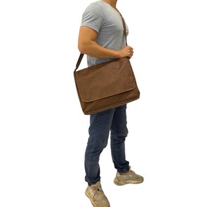 Imagem de Pasta Bolsa Carteiro  Executiva Notebook Transversal Couro Reforçada