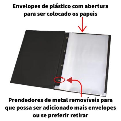 Imagem de Pasta Catálogo Ofício Preta ACP com 50 ou 100 Sacos Plásticos Para hinos de igreja, Empresas, Portifólios, Trabalhos Esc