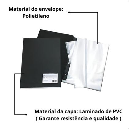 Imagem de Pasta Catálogo Preta Profissional Ofício com Divisórias Visor Frontal PVC para Escritório e Escolas