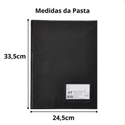 Imagem de Pasta Catálogo Preta Profissional Ofício com Divisórias Visor Frontal PVC para Escritório e Escolas