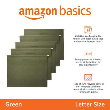 Imagem de Pasta de arquivos organizadora suspensa Amazon Basics Green Letter Size