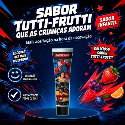 Imagem de Pasta de Dente Infantil Gel com Flúor 50g Heróis DC Liga da Justiça Creme Dental Dentalclean