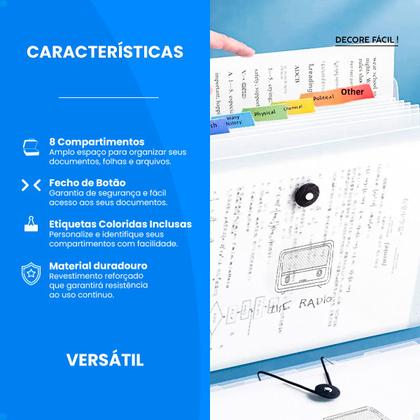 Imagem de Pasta Organizadora Sanfonada Transparente Porta Arquivos A4