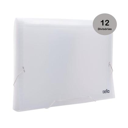 Imagem de Pasta Sanfonada 12 Divisórias Cristal A4 c/ Visor e Elástico Dello Resistente p/ Organizar Documentos Trabalhos Projetos