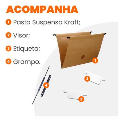 Pasta Suspensa Kraft Completa com Acessórios 10 Unidades - Dello Imagem de Pasta Suspensa Kraft Completa com Acessórios 10 Unidades