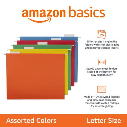 Imagem de Pasta Suspensa para Arquivos Amazon Basics - Tamanho Carta - Pacote com 25
