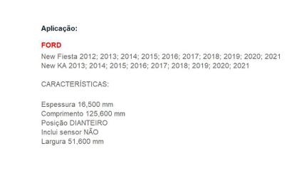 Imagem de Pastilha de freio dianteira ford new fiesta, new ka, 2012 2013 2014 2015 2016 2017 2018 2019 2020