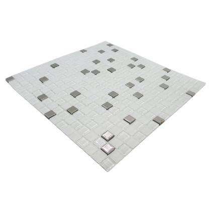 Imagem de Pastilha de Vidro Para Cozinha Efeito Metalizado Branco Neve 30x30cm - La Bella Griffe