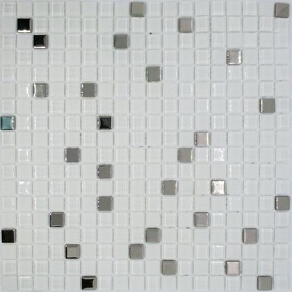 Imagem de Pastilha de Vidro Para Cozinha Efeito Metalizado Branco Neve 30x30cm - La Bella Griffe