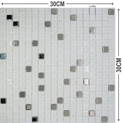 Imagem de Pastilha de Vidro Para Cozinha Efeito Metalizado Branco Neve 30x30cm - La Bella Griffe