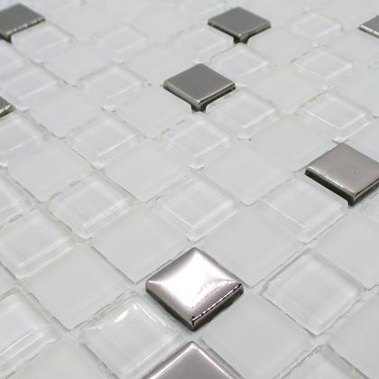 Imagem de Pastilha de Vidro Para Cozinha Efeito Metalizado Branco Neve 30x30cm - La Bella Griffe