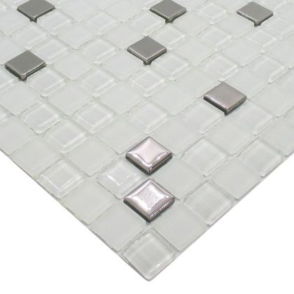 Imagem de Pastilha de Vidro Para Cozinha Efeito Metalizado Branco Neve 30x30cm - La Bella Griffe