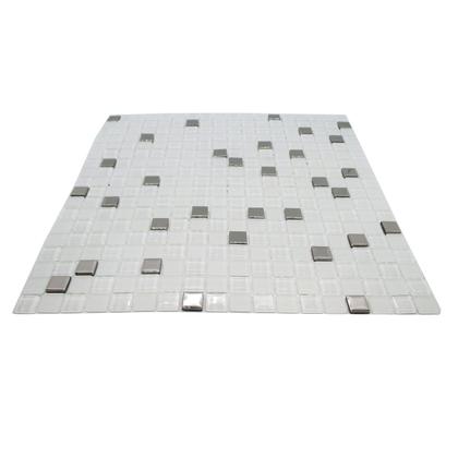 Imagem de Pastilha de Vidro Para Cozinha Efeito Metalizado Branco Neve 30x30cm - La Bella Griffe