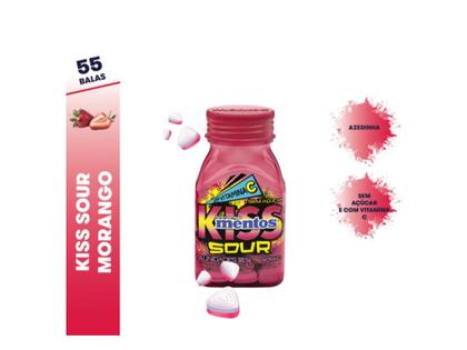 Imagem de Pastilha Mentos Kiss Sour Morango Sem Açúcar Garrafa C/ 6 Unid