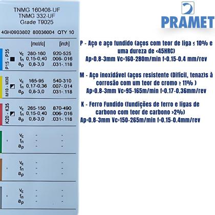 Imagem de Pastilha TNMG 160408-UF Grade T9025 - 1 pç