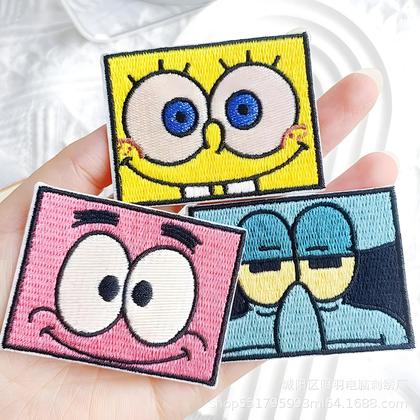 Imagem de Patch Bordado De SpongeBob Patrick Squidward Adesivos Decorativos De Desenho Animado Para Roupas E