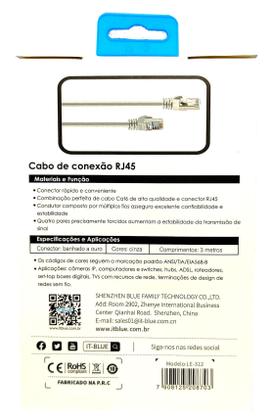 Imagem de Patch Cord Cftv Rede Cat6 3 Metros Cabo de Internet