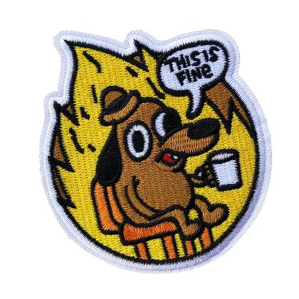 Imagem de Patch De Meme De Cachorro This Is Fine Com Borda Branca Para Homens, Aplicável Com Ferro Ou Costura