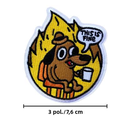 Imagem de Patch De Meme De Cachorro This Is Fine Com Borda Branca Para Homens, Aplicável Com Ferro Ou Costura