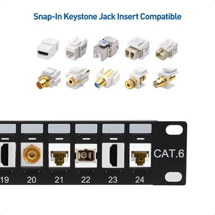 Imagem de Patch Panel 1U 24 Portas Keystone Cable Matters - Com Gerenciamento de Cabos