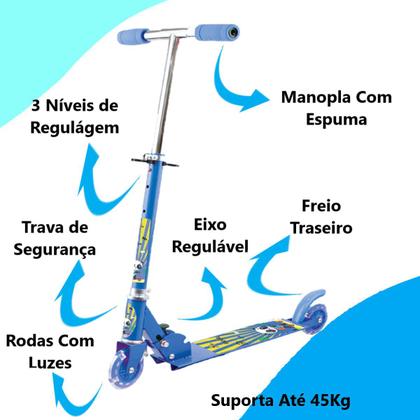 Imagem de Patinete 2 Rodas C/ Led Menino Panda Até 45kg Azul Dobrável