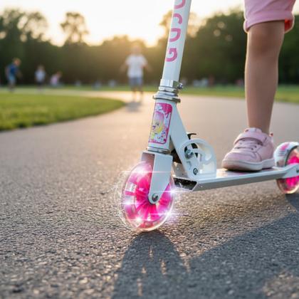 Imagem de Patinete 2 Rodas com Led Feminino Infantil para Crianças de 3 4 5 6 7 8 anos Suporta até 70kg dobrável