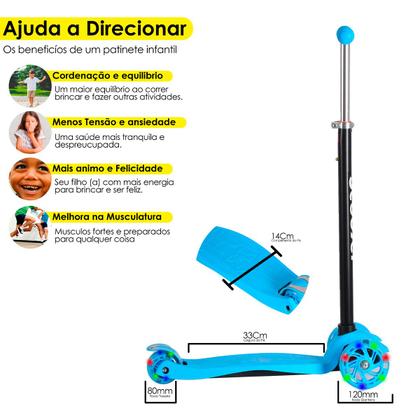 Imagem de Patinete 4 Rodas Luzes Led Infantil Regulável Até 70kg Para Criança + Mini Caixa de Som Bluetooth