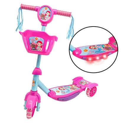 Imagem de Patinete Cestinha Sereia Rosa Radical Led Musical Ajustável
