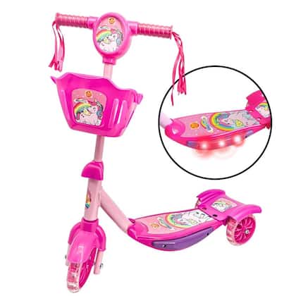 Imagem de Patinete Cestinha Unicórnio Rosa Led 35Kg Ajustável Musical