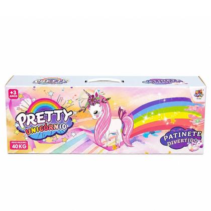Imagem de Patinete de Metal Luzes nas 3 Rodas Ajuste Altura Meninas Unicórnio Rosa até 35kg
