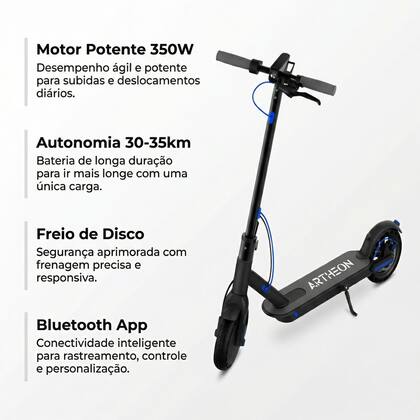 Imagem de Patinete Elétrico Artheon Pulse Original 30KM Autonomia Versão 2026 Atualizado até até 120KG 3 Modos de condução full Led Adulto e Infantil
