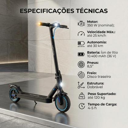 Imagem de Patinete Elétrico Artheon Pulse Original 30KM Autonomia Versão 2026 Atualizado até até 120KG 3 Modos de condução full Led Adulto e Infantil