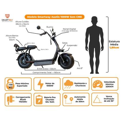 Imagem de Patinete Elétrico Austin 1000w 60v Bateria Chumbo