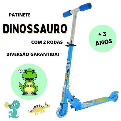 Imagem de Patinete Infantil 2 Rodas Masculino Dobrável Articulado com Estampa de Dinossauro