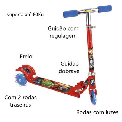 Imagem de Patinete Infantil 3 Rodas Avengers Thor Dobrável + Squeeze