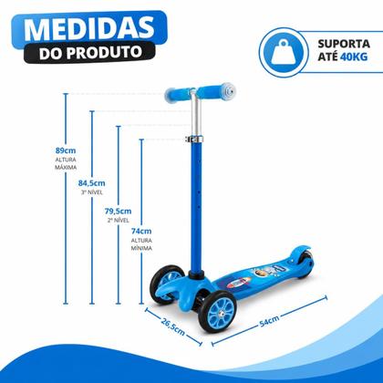 Imagem de Patinete Infantil 3 Rodas com Ajuste de Altura Desmontável Azul