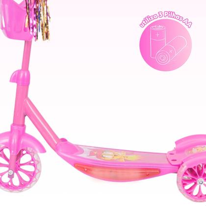 Imagem de Patinete Infantil 3 Rodas com Led Som e Cesta Menino Menina