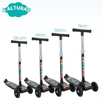 Imagem de Patinete infantil 3 rodas com luzes led dobrável e ajustável menino menina