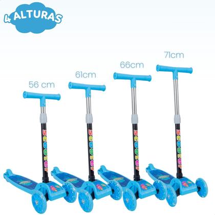 Imagem de Patinete infantil 3 rodas com luzes led dobrável e ajustável menino menina