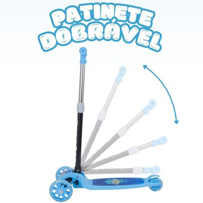 Imagem de Patinete infantil 3 rodas com luzes led dobrável e ajustável menino menina