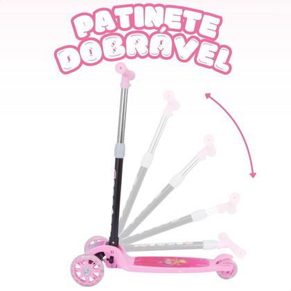 Imagem de Patinete infantil 3 rodas com luzes led dobrável e ajustável menino menina