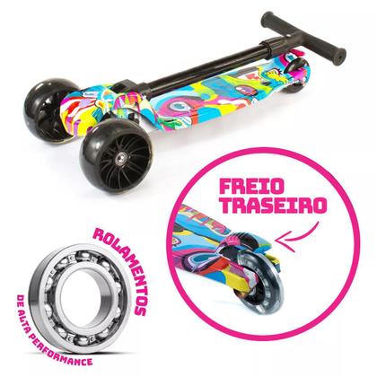 Imagem de Patinete Infantil 3 Rodas Dobrável Com Led Conect Brinq Bv0011 Brinquedo Para Crianças Estável, Seguro E Divertido Colorido