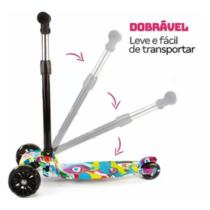 Imagem de Patinete Infantil 3 Rodas Dobrável Com Led Conect Brinq Bv0011 Brinquedo Para Crianças Estável, Seguro E Divertido Colorido