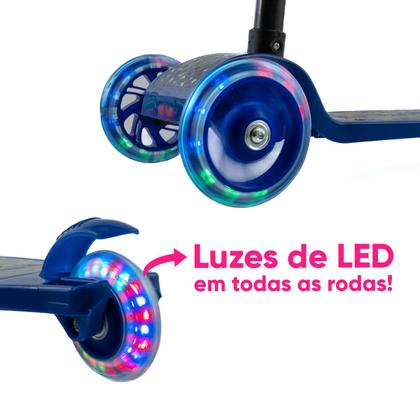 Imagem de Patinete Infantil 3 Rodas Dobrável com LED, Suporta até 40 kg, Guiador Ajustável  Conect Brinq