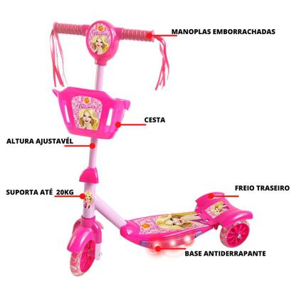 Imagem de Patinete Infantil Belinda 3 Rodas Com Cesta Led E Som Rosa.