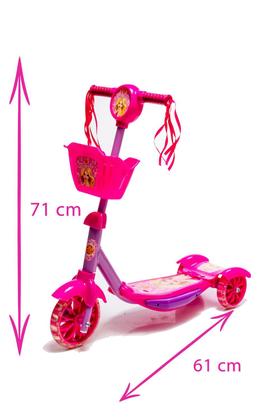Imagem de Patinete Infantil de Princesa Rosa Cestinha Luz e Som Ajuste