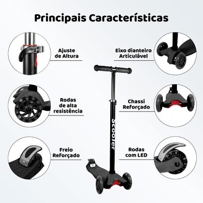 Imagem de Patinete Infantil Desmontável Ajustável Rodas de LED Altura Regulável Leve e Resistente Certificado INMETRO Para Crianças e Adolescentes Panda Toys